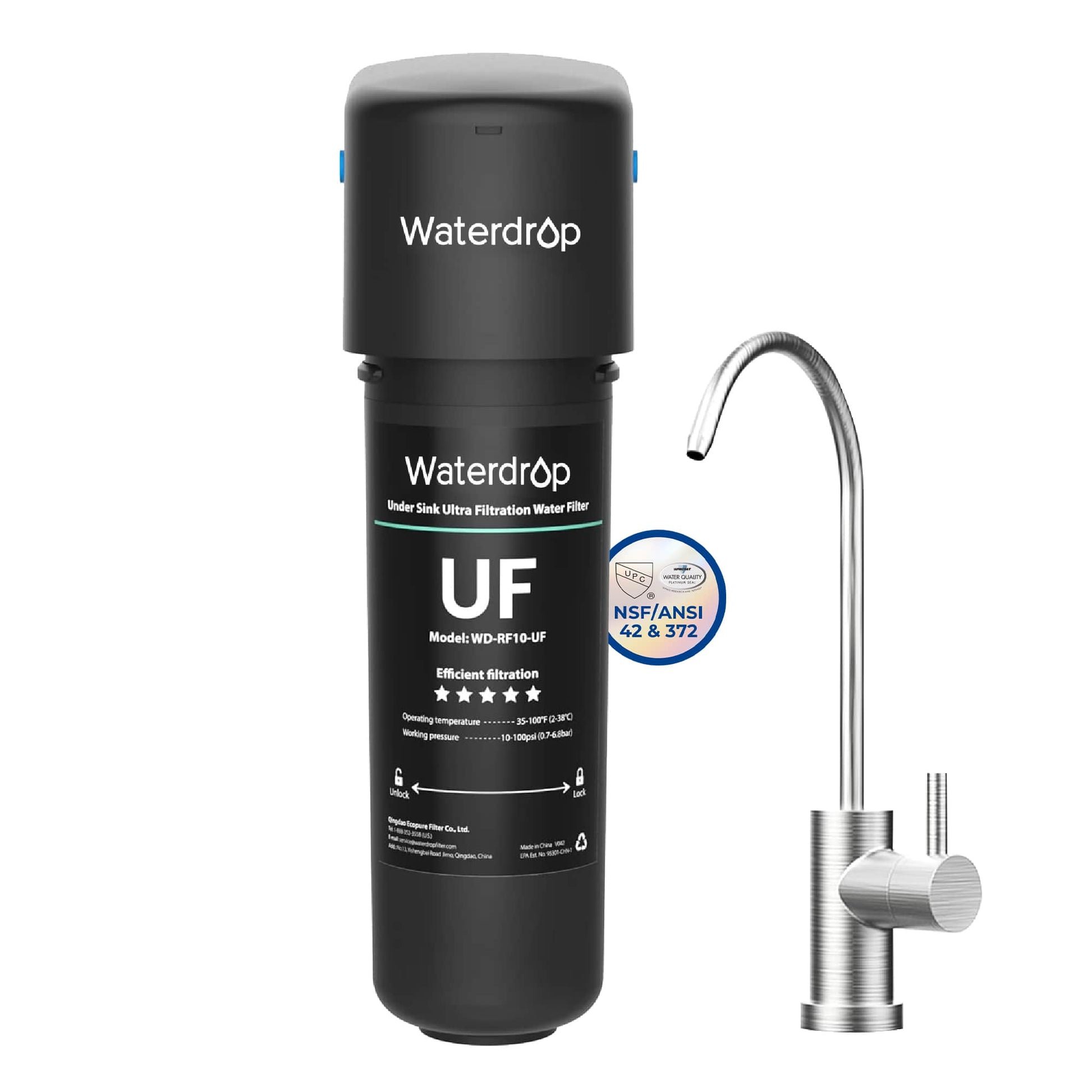 Undersink Ultrafiltration Water Filter System With Dedicated Faucet