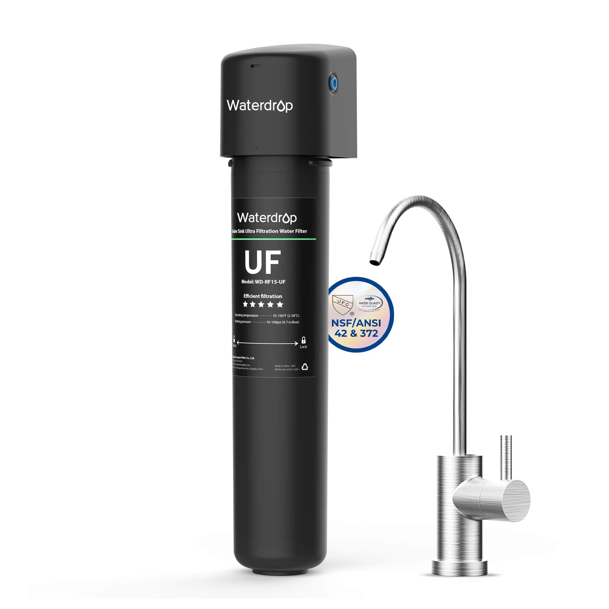 Undersink Ultrafiltration Water Filter System With Dedicated Faucet