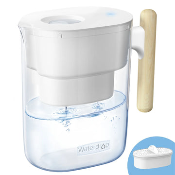 Waterdrop 200-Gallon Long-Life Chubby 10-Cup Water Filter Pitcher with 1 Filter, NSF Certified, 5X Times Lifetime, Reduces Fluoride, Chlorine and More, BPA Free, White