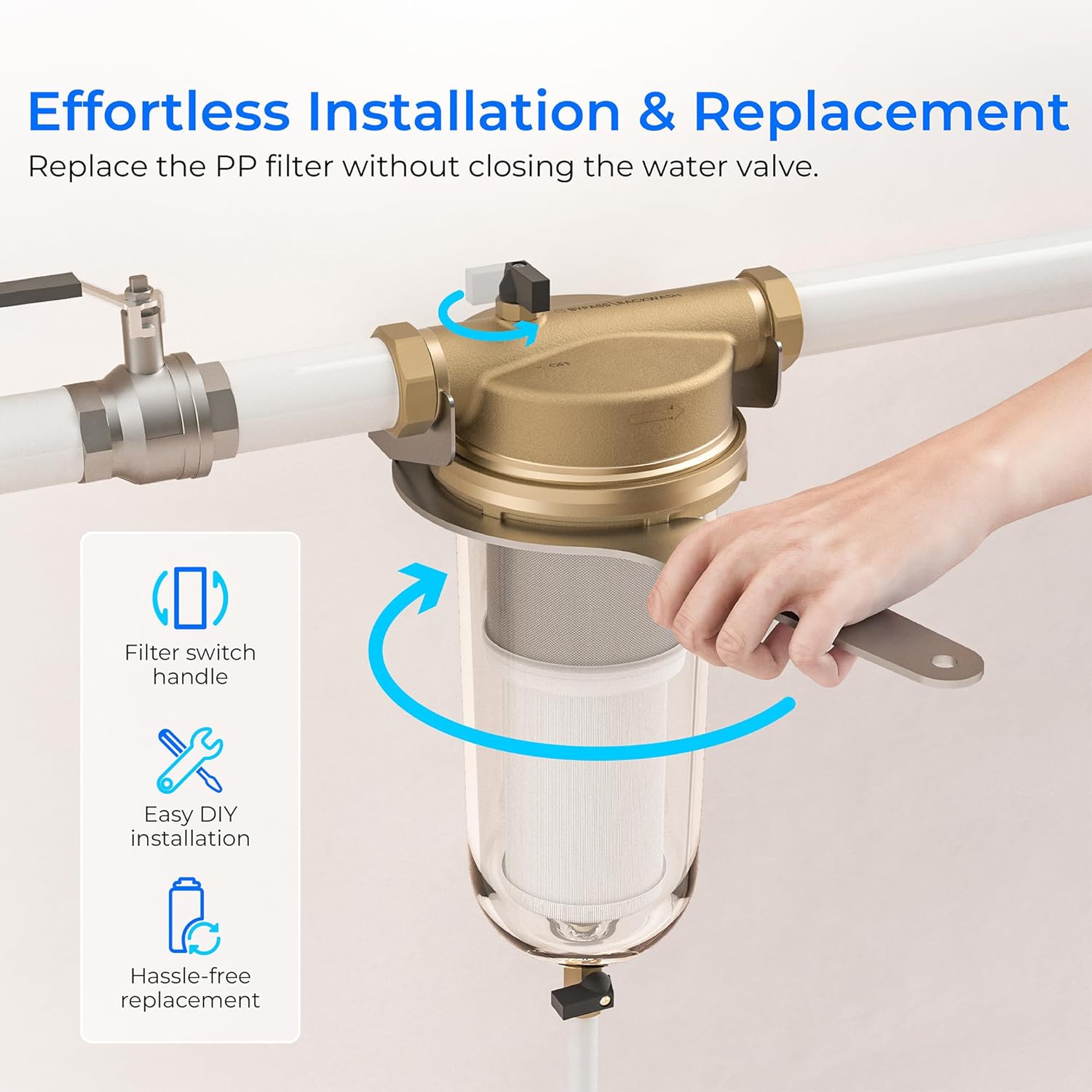 Waterdrop 5 Micron Reusable Whole House Water Filter, BG100