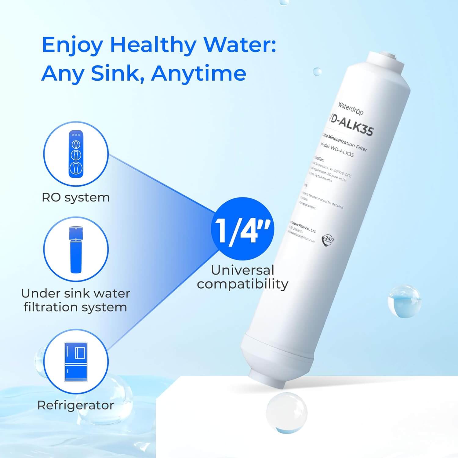 Alkaline Filter for Waterdrop Undersink Reverse Osmosis Systems-Waterdrop ALK35