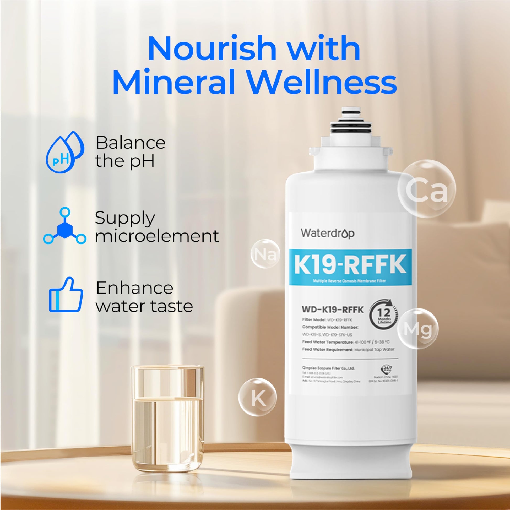 Remineralization Replacement Water Filter for Countertop RO System K19-SFK