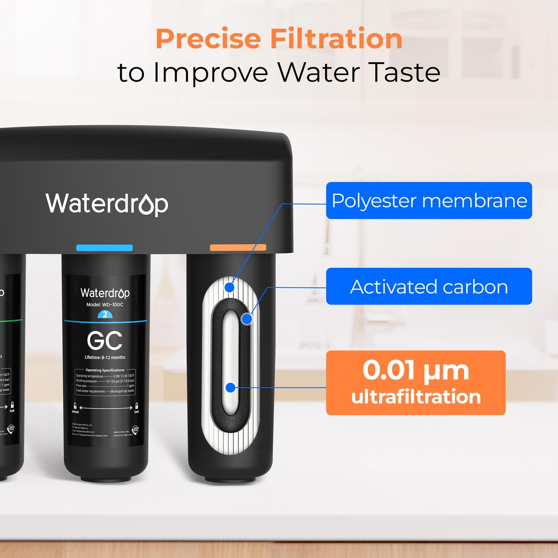 3-stage Ultra Filtration Under Sink Water Filter System Waterdrop TSA-UF