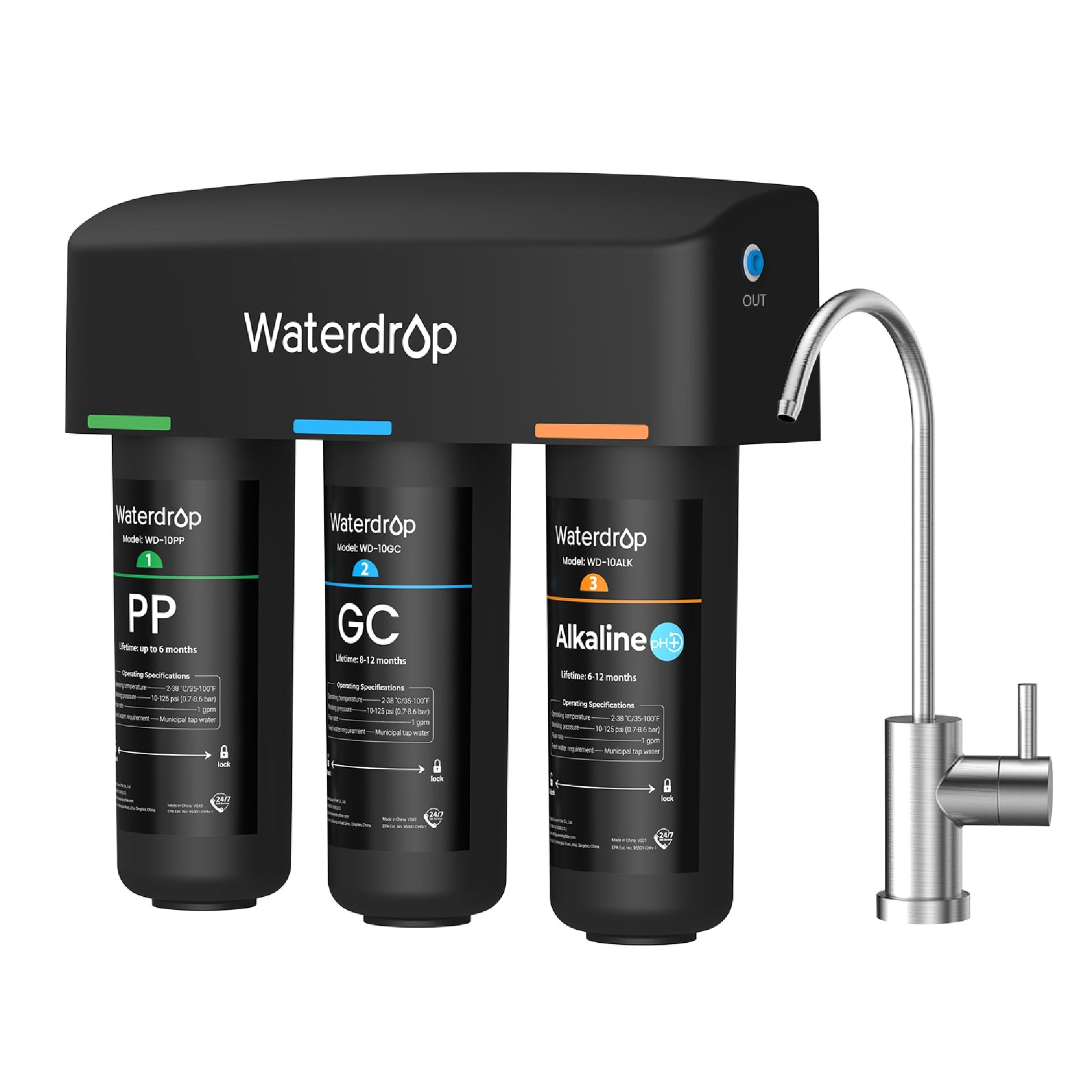 3-stage Under Sink Water Filter with Dedicated Faucet Waterdrop TSB-ALK