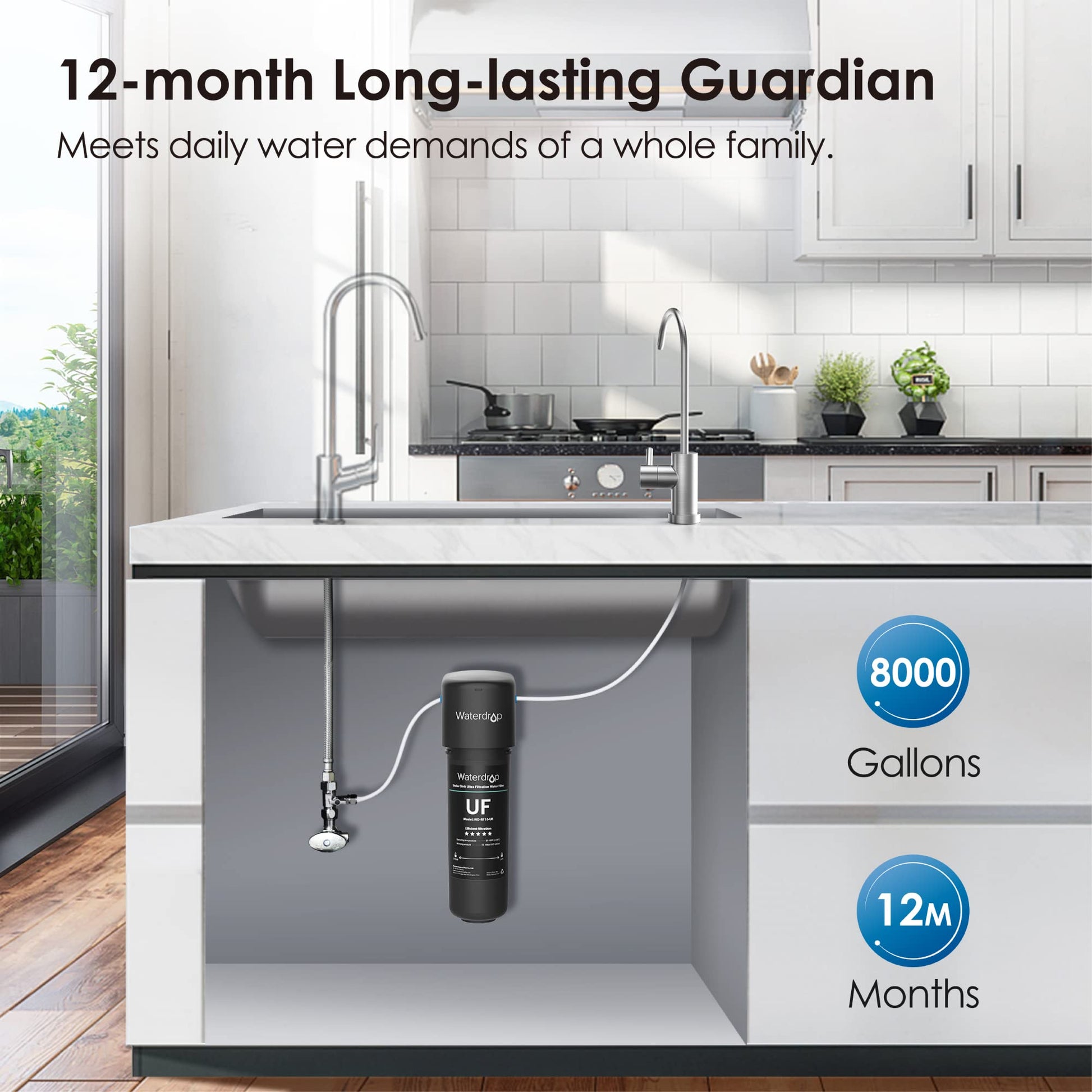 Undersink Ultrafiltration Water Filter System With Dedicated Faucet