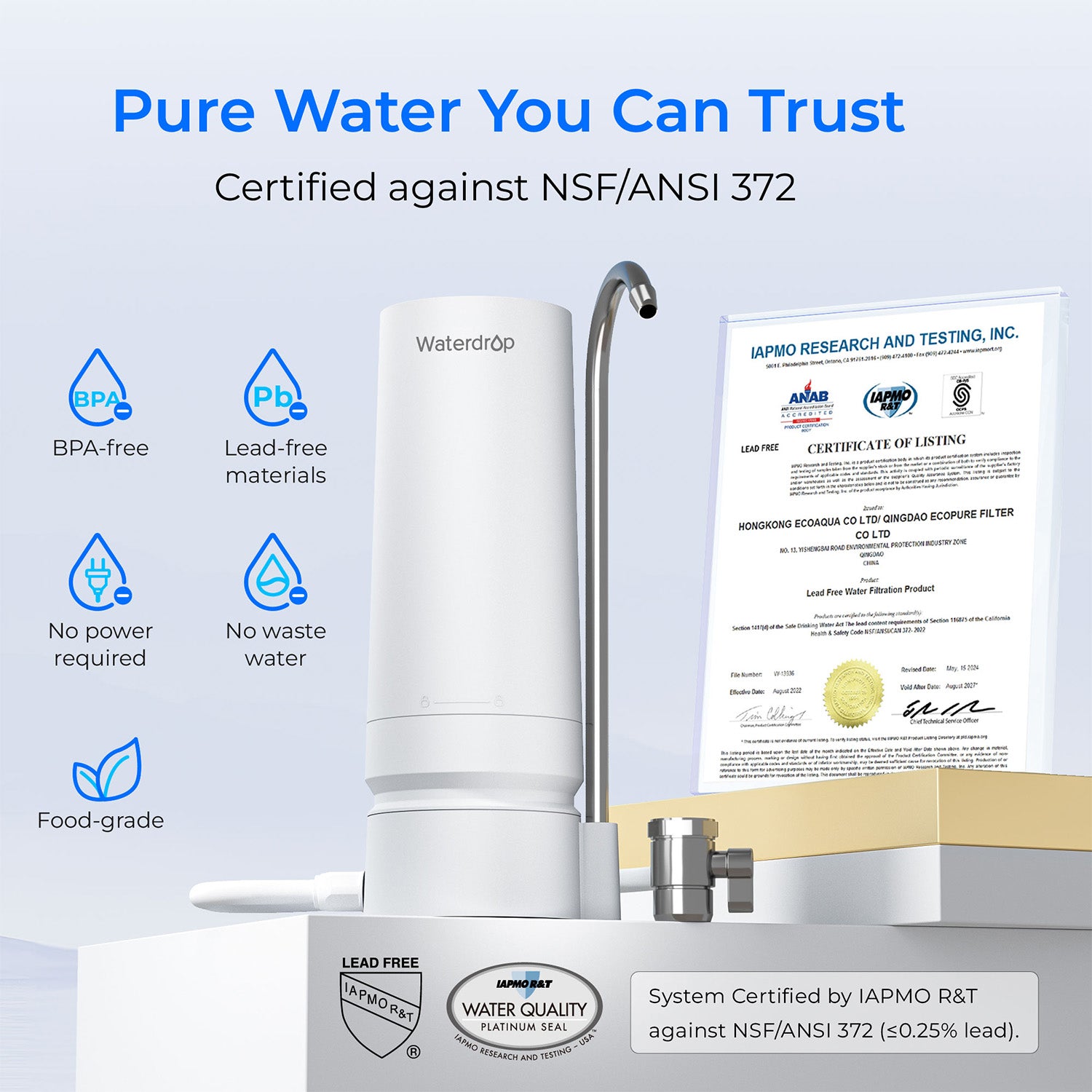 Waterdrop Countertop Dispensing Faucet Water Filter CTF-05