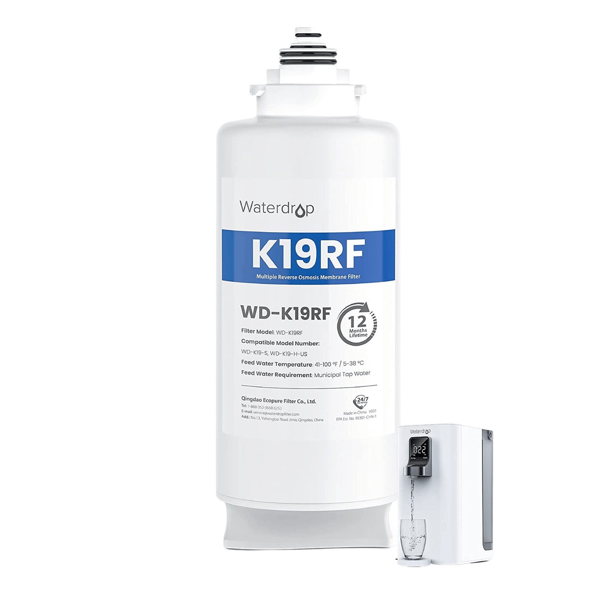  Waterdrop WD-K19-H - Sistema de ósmosis inversa para encimera  con filtro WD-K19RF, dispensador de agua caliente instantáneo, sistema de  filtro de agua RO de 4 etapas, 3:1 puro para drenar, temperatura 
